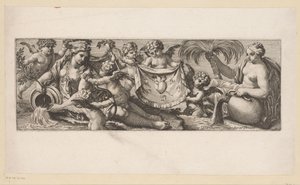 Putto mit brennendem und durchbohrtem Herz bei ein paar Wassernymphen von François Bignon