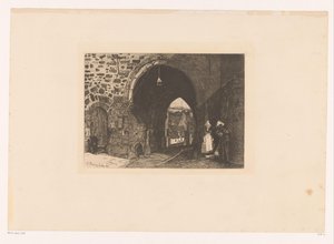 Ansicht der Porte de St. Malo in Dinan (Serie: Dix Eaux-fortes, gezeichnet und graviert von F. Bonvin, Maler)