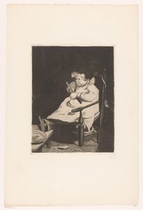 Kind auf einem Stuhl mit einem Apfel von François Bonvin