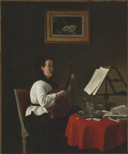 Junge Frau mit Mandoline, Porträt von Louison Köhler, um 1873-1874 von François Bonvin