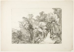 Eine Mühlenschleuse inmitten von Weiden, Platte 97 aus Figures de différents caractères, de Paysages, et d’Études dessinées d
