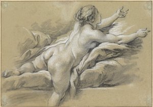 Eine nackte Frau, die nach rechts greift