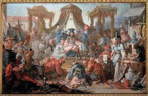 Audienz des Kaisers von China. Die Untertanen verneigen sich vor dem Kaiser. (Detail)
