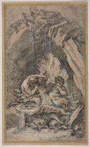 Brunnen mit zwei Tritonen, die Muschelschalen blasen von François Boucher