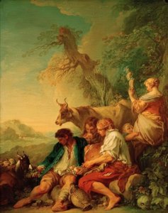 Hirten mit Vieh in einer Landschaft von François Boucher