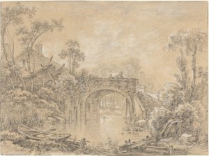 Landschaft mit rustikalem Brücke