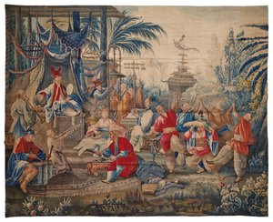 Louis XVI Wandteppich "aux Chinoiserie", Aubusson, letztes Viertel des 18. Jahrhunderts von François Boucher