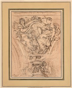 Spandrendekoration: Ruhm und Wahrheit applaudieren Ludwig XV. von François Boucher