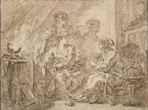 Die Erfindung des Zeichnens, Mitte des 18. Jahrhunderts von François Boucher