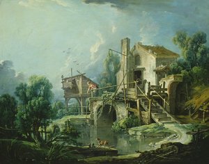 Die Quiquengrogne-Windmühle in Charenton, oder die Charenton-Windmühle, ca. 1750-60 von François Boucher