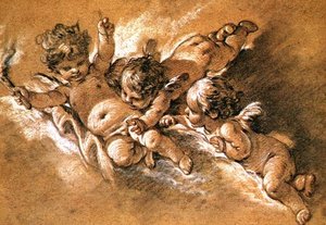 Drei Putti in Wolken