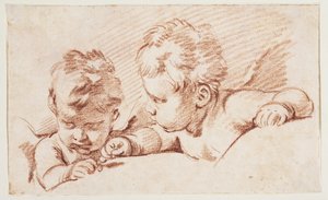 Zwei Putti. Entwurf für ein Türstück im Amalienborg von François Boucher