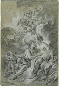Venus lehnt sich an ihren lieben Adonis ... von François Boucher