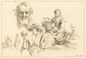 Figurenstudien einschließlich bärtiges Gesicht eines alten Mannes von François Boucher after Abraham Bloemaert