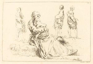 Figurenstudien einschließlich sitzender Mutter mit Kind von François Boucher after Abraham Bloemaert