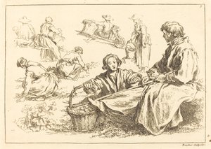 Figurenstudien einschließlich zwei sitzender Bauern von François Boucher after Abraham Bloemaert