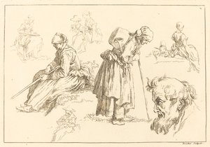Figurenstudien, darunter Frau mit Kessel von François Boucher after Abraham Bloemaert