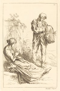Sitzende Frau mit Bauernjungen, der einen Korb hält von François Boucher after Abraham Bloemaert