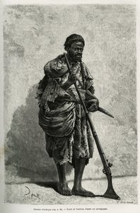 Antilopenjäger. Gravur von Courboin, zur Illustration des Algerischen Sahara, von V. Largeau, 1874-1878, veröffentlicht in der Tour du monde, unter der Leitung von Edouard Charton