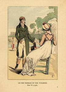 Modisches Paar auf der Terrasse der Tuilerien, Paris, Jahr VI von François Courboin