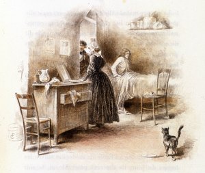 Illustration von „Profil einer Grisette“ neu gehörend zur Sammlung „Mimi de Pinson“ von Alfred de Musset von François Courboin