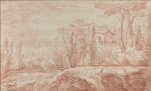 Eine italienische ummauerte Stadt durch Bäume gesehen von François Le Moyne