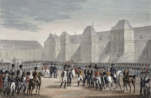 Die Abdankung Napoleons und seine Abreise von Fontainebleau nach Elba, 20. April 1814 von François Pigeot
