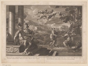 Sitzende Personifikationen von Genie und Philosophie mit Nymphen, die Rosen pflanzen von François Spierre