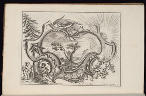 Kartusche mit Vogel und Sonne, Livre de Cartouches Irréguliers (Buch der unregelmäßigen Kartuschen)