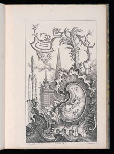 Kartusche mit Obelisk und Palme, Livre Nouveau de Morceaux de Fantaisie (Neues Buch der Fantasiestücke) von François de Cuvilliés the Elder