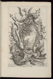 Kartusche mit einem Drachen und einem Wappentrophäe, Livre de Cartouches à divers usages (Buch der Kartuschen für verschiedene Verwendungen)