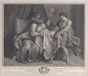 Jakob weint in das Gewand seines Sohnes, während seine anderen Söhne es ihm entreißen, 1724 von François de Poilly