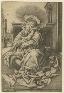 Madonna mit Kind in einem Garten