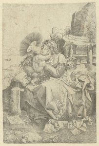 Madonna mit Kind in einer Landschaft