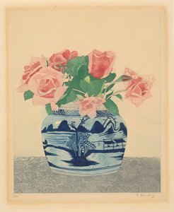 Rosa Rosen in einem Ingwertopf mit chinesischen Dekorationen von Frans Everbag (signed by artist)