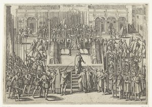 Das Schafott nach der Enthauptung von Egmond und Horne, 1568 von Frans Hogenberg (attributed to)