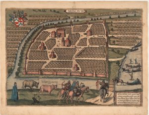 Karte von Moskau aus dem 16. Jahrhundert. Aus: Civitates orbis terrarium, 1575
