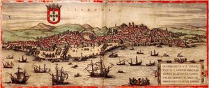 Ansicht von Lissabon und dem Tejo aus: Civitates Orbis Terrarum, 1572