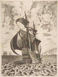 Bewaffneter Viermaster segelt in Richtung eines Hafens aus Die Segelschiffe, 1561-65