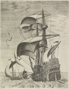 Ein Kriegsschiff begleitet von einer Galeere von Frans Huys