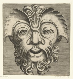Maske mit Bart und Schnurrbart mit Locken, eine Locke ruht auf dem Nasenrücken