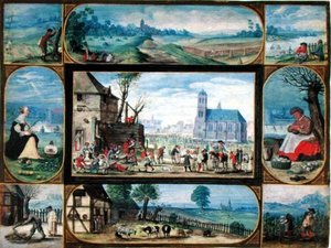 Komposition von zehn allegorischen Szenen des Lebens in Stadt und Land