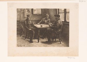 Drei Männer spielen Karten in einem Café von Frans Proost (signed by artist)