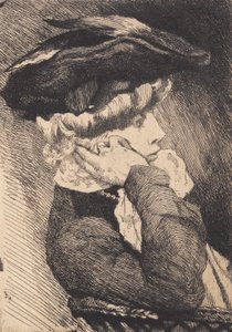 Brustbild einer sitzenden jungen Dame mit Hut, scharfes Profil von Frans Schwartz