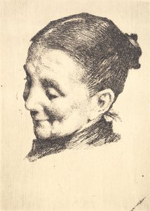 Kopf einer älteren Frau mit gesenktem Blick, nach links gewandt von Frans Schwartz