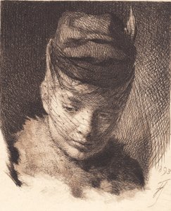 Junges Mädchen mit Mütze und Schleier von Frans Schwartz
