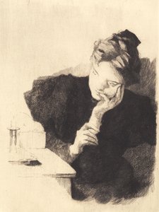 Junges Mädchen am Licht, mit der Hand an der Wange von Frans Schwartz