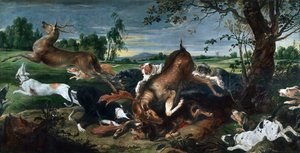 Jagd auf Hirsche, von Frans Snyders (1579-1657)