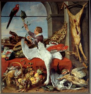 Innenansicht von Büros, Stillleben von Wild, Gemüse, Gemälde von Franz Snyders (1579-1657) 17. Jahrhundert von Frans Snyders or Snijders