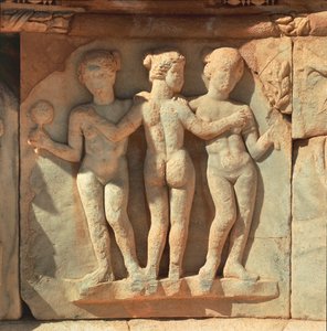Libyen, Historisches Tripolitanien, Antikes Sabratha, Theater, Detail des Reliefs